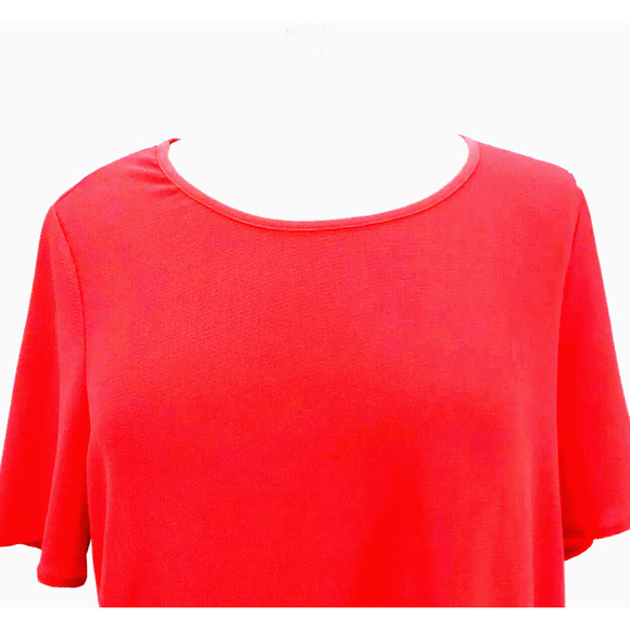 Pleione Coral/Pink Ruffle Hem Keyhole Women's Short Sleeve Blouse Size Medium - Picture 3 of 10